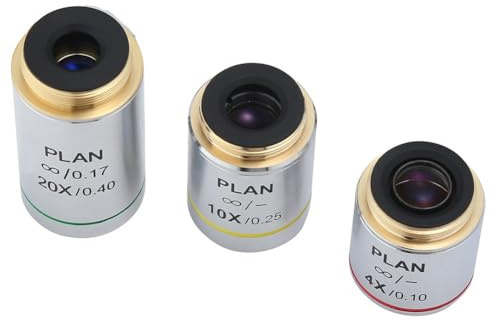 Obiettivo acromatico 195 per microscopi, ingrandimento 4X / 20X, filettatura RMS 20,2 mm, rivestimento antiriflesso, argento (4X)
