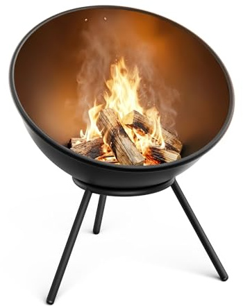 blumfeldt Fireball 66 cm Brasero - Brasero en Acier avec Design 2-en-1 inclinable, Acier de 3 mm d'épaisseur, Base Stable, Grille à Cendres, tisonnier et Housse de Protection Contre la Pluie