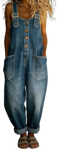 Onsoyours Salopette Donna Jeans Lunga Estivo Elegante Baggy Chic Tuta Intera Gamba Larga con Spalline Regolabili Jumpsuit