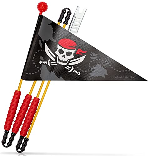 Karl Drais - Piratenfahne 160 cm Piratenfahne 125 cm (63 tum) cykelsäkerhetsflagga med slitstarkt rivsäkert piratmärke