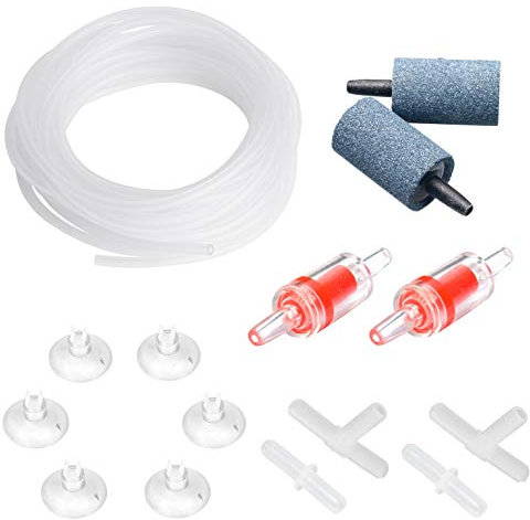 Uniclife Aquarium 4m Airline Tubing Standard Air Pump Accessories Set with Air Stone Cylinders Connectors Suction Cups and Check Valves for Fish Tank Aeration Setup