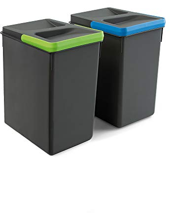 Emuca, waste sorting cut-out base, set of 2 bins height 266mm with 7 litres capacity, Grey, H 266 mm (2x7L)