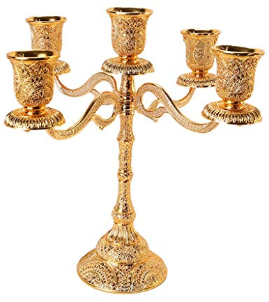 Tubayia Vintage Metall Kerzenhalter Kerzenleuchter Kandelaber Dekoration für Hochzeit Weihnachten Party (Gold,5-armig)