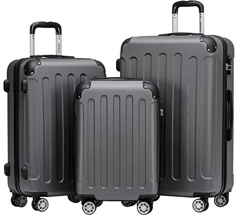 BEIBYE- Hartschalenkoffer Koffer Trolley Rollkoffer Reisekoffer Zahlenschloß 4 Zwilings-Rollen (Dark Grey, Koffer-Set)