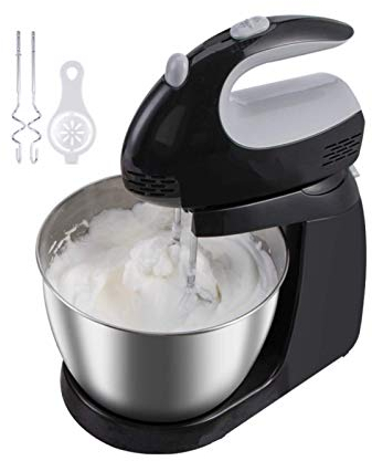 JHNEA Batidora Amasadora con Movimiento Orbital y Bol de 3L Repostería 150 W con 5 Velocidades y Función Turbo 2 Varillas para Batir y Amasar Panadería,Black