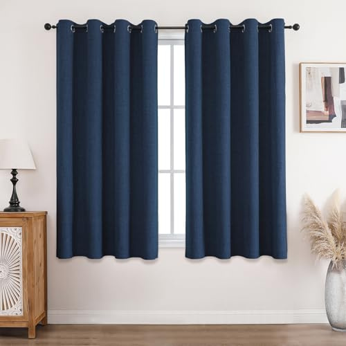 CUCRAF 100% Blackout Curtains Blue Thermal Curtains 54 Inch Drop 2 Panels Soft Texture Energy Saving Sun Blocking Eyelet Curtains for Bedroom Living Room 46 X 54 Inch
