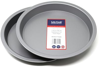 Lets Cook Cookware - 7 Inch Fixed Base Sandwich Cake Tins, 18cm, Twin Pack (Set of 2), Double Coated Non Stick, British Made