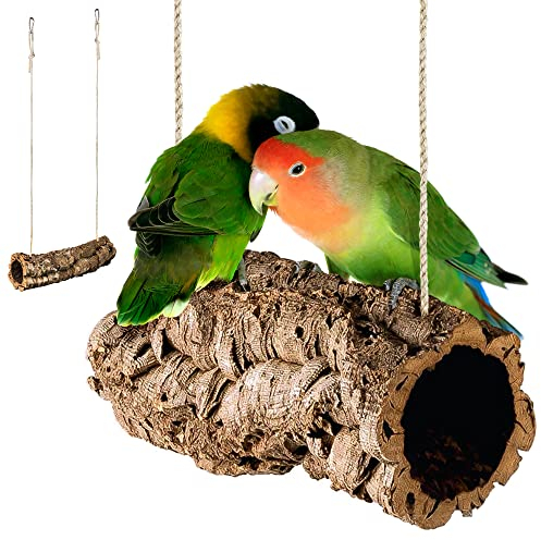 Korkröhre als Schaukel für Vögel | Röhre aus Naturkork | zum Schaukeln, Spielen, Anknabbern & Knuspern | Reine Kork-Rinde, desinfiziert | Karabinerhaken aus Edelstahl