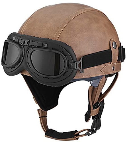 Demi-Casque De Moto Style Vintage Casque De Moto Ouvert avec Lunettes Certifié Dot / ECE Casque De Moto Demi-Ouvert Casques Bols ​Four Seasons Demi-Casque D'équitation Plein Air D,S 54-56CM
