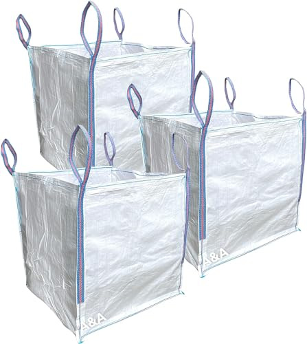A&A SUPPLIES UK - 1 Tonne Builders Bag 85 x 85 x 85cm FIBC Bulk Jumbo Ton Bags Garden Waste Sack Rubbish Heavy Duty Industrial Woven Material Skip Storage (3 Bags)
