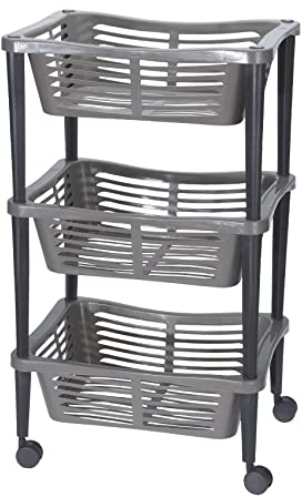 Spetebo Küchenwagen auf Rollen mit 3 Körben - 69 x 40 cm - Rollwagen für Küche und Bad mit 3 Ablagen - Küchen Roll Wagen Nischenwagen Beistellwagen Allzweckwagen