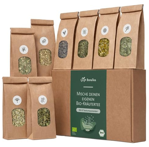 Tee Selber Mischen Set Geschenk mit Kräutern - BIO Kräuter Tee Geschenkset Weihnachten mit 8 leckeren Tee-Sorten zum DIY Teemischung Selber Machen