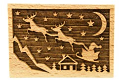 Folkroll 13278 - Keksstempel - Gebäckstempel dekoriert rechteckig - Weihnachtsmannschlitten - Buchenholz - 70 x 50 mm