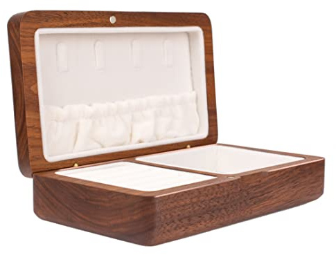 IRIVER BLANK Jewelry Box Ladies Retro Travel Portable Mini Simple Solid Wood Wooden Small Jewelry Organize Storage Display Box (Walnut)