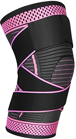 Ruilala Rodilleras Menisco y Ligamento Ajustable Rodillera Estabilizadora 1 Pieza Rodilleras Deportivas Para Hombres y Mujeres Para de Menisco, Tendinitis, Correr, Baloncesto (rojo rosa, S)