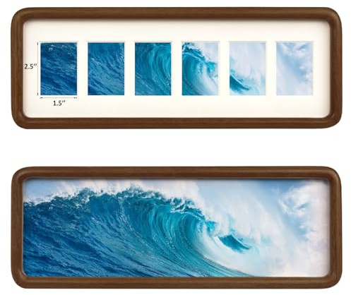 Solid Wood Collage Picture Frame Multi Openings Photo Frame 4x12 / 4x16 Matted to 1.5x2.5 for Wall and Tabletop Display (6 Opening Walnut)