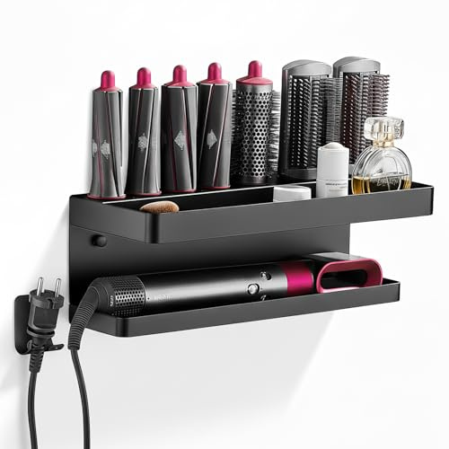 AXNSATRE Halterung Ohne Bohren für Dyson Airwrap & ZubehöR, Halterung Wandhalterung für Dyson Airwrap mit Schrauben und Kleber, Aluminiumlegierung Aufbewahrung für Dyson Airwrap (black)