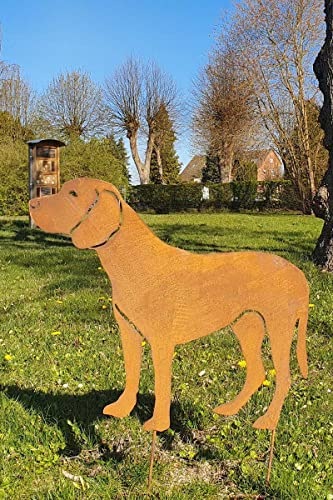 KUHEIGA Gartenstecker Hund Tier Metall Rost Höhe: 70cm Gartenfigur Gartendeko Jagdhund