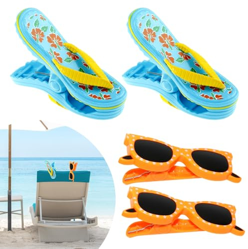 Udbrud Strandtuch Clips, 4 Stück Wäscheklammern Strandtuchklammern Strandliegen Handtuchklammern Winddichte Kunststoff Klammern Beach Slipper Clips für Strandliegen Wäsche Badetuch