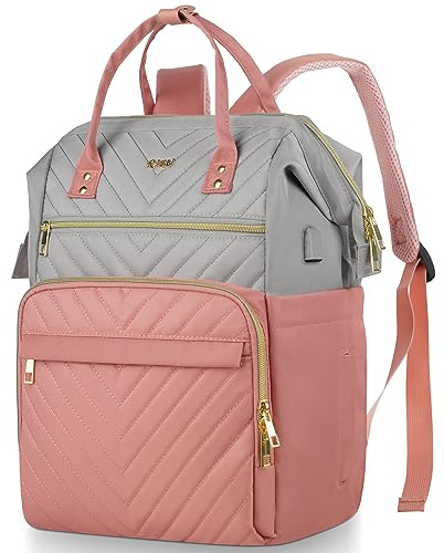 RJEU Mochila Escolar para Niña,Mochila Mujer Portatil,Bolso Mochila Viaje Casual Profesora Trabajo,Mochila Universidad,Gris Rosa