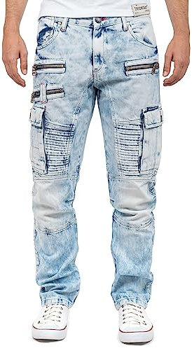 Cipo & Baxx Jeans för män med biker- och cargodetaljer, Ljusblå, 30W / 34L