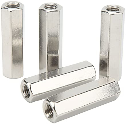 Tissting 5 Stück Lange Stangenmutter M10 x 1,5 Innengewinde 17mm OD 60mm Länge Sechskant Langmuttern Gewindehülsen 304 Edelstahl Silber Verbindungsmuttern Set für Ersatz Wartung