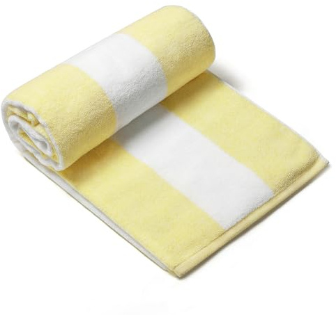 CLOWOOD Plush Oversized Beach Towel - Cotton 40 x 70 Inch Large Thick Yellow Striped Cabana Pool Swimming Towel