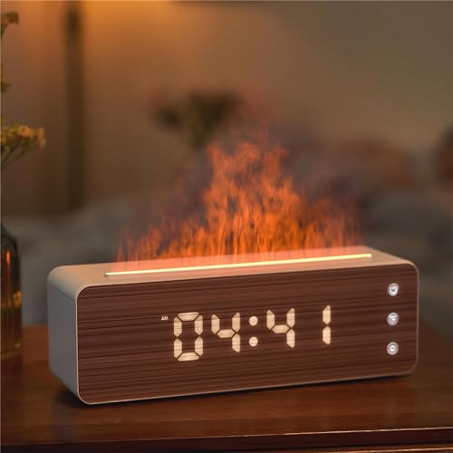 ClocTeck Flammendiffusor-Luftbefeuchter, 700 ml, großer Feuer-Diffusor, Luftbefeuchter für Schreibtisch, vollfarbig einstellbar, Zeit- und Feuchtigkeitsanzeige, 26 dB leise, kühler Nebeldiffusor,