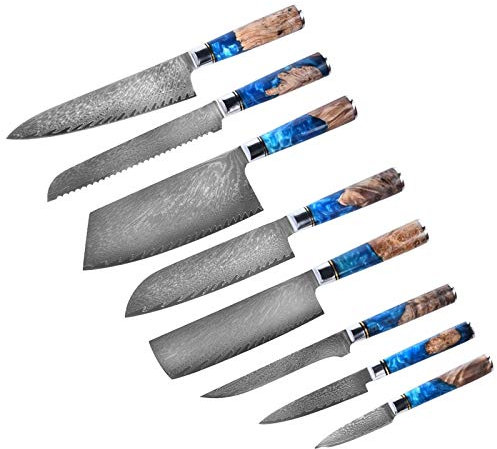 ECLAYA Cuchillos de cocina-Set Damasco Steel 67 capas VG10 CHEF CHEF CUCHILLO AZUL RESOLA Y COLOR HANDER HANGE COCCIÓN (Color : 8 piece set)