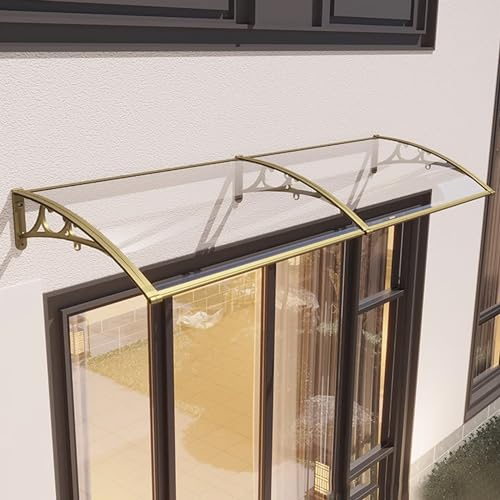 Türvordach,Sonnenschutz Regenschutz Vordach für Haustür,Transparentes Pultbogenvordach,Pultvordach,aus Gold Aluminium und Polycarbonat,für Garage Balkon Fenster Haus (100x150cm/39 x59)