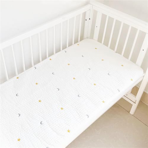 Odot Gesteppt Spannbettlaken für Kinderbett, Kinderwagen Matratzenbezug Baumwolle Weiche Spannbetttuch Babybett Beistellbett Spannbettlaken Stubenwagen Bezug (Gelber Stern,140x70cm)