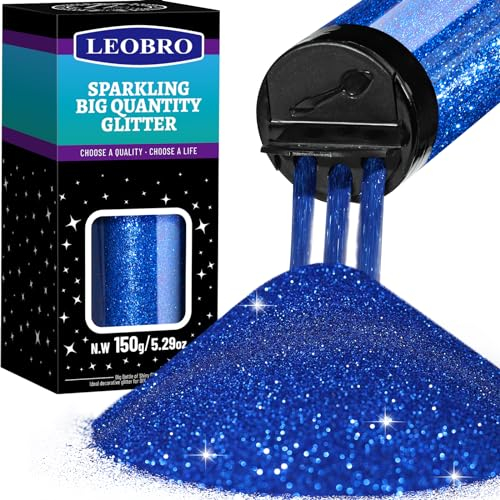 LEOBRO Königsblauer Glitter - Feiner Glitzer, 150g Bastelglitter für Harz, Nagelglitter für Makeup & Body, Epoxy Tumblers