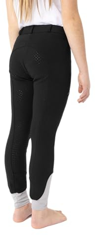 HORZE Kinder Reithose Felicia, Reithose Mädchen mit Gürtelschlaufen, Vollbesatz & Handytasche, Schwarz, 146/152