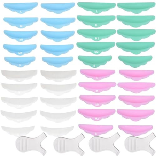 EOUIAV 40 Bigodini Laminazione Ciglia, Cuscinetti Permanente Ciglia in Silicone, 5 Taglie, 4 Pennelli per Ciglia a Y, per Arriccia Innesto L'estensione delle Ciglia