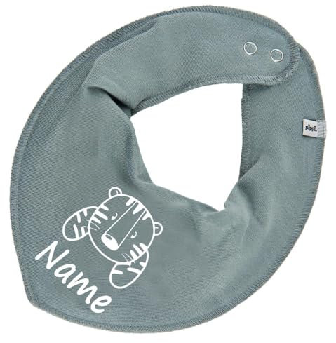 HALSTUCH Tiger mit Name oder Text personalisiert für Baby oder Kind aus Baumwolle in Einheitsgröße eukalyptus