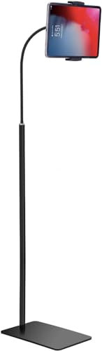 Schwanenhals-Bodenständer, um 360 Grad drehbarer Metall-Tablet-Halter mit flexiblem Schwanenhals-Halter, langer Arm, kompatibel mit iPad Mini Air Pro, allen Handys, iPhones und Tablets (11,4–33 cm)