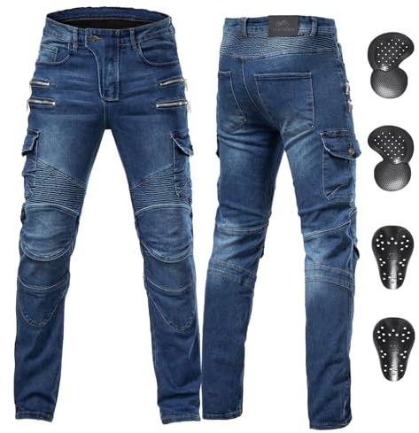 ForMTRider Jeans Moto Uomo con Armatura CE Rimovibile e Ventricoli d'Aria Regolabili per Comfort di Guida in Tutta L'Anno,Blu,L=36W/31L