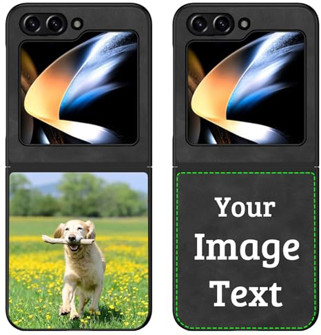 CAXKJE Black Personalisierte Schutzhülle für Samsung Galaxy Z Flip 6 (6.70 Zoll),mit Eigenem Foto Bild Text Individuelle Schutzhülle,Leder Handyhülle Stoßfestigkeit Case,Black