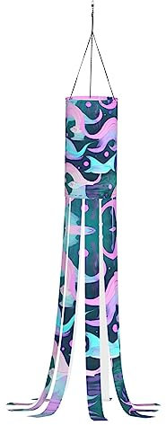 SABFWF Windsack mit Meerjungfrauen-Motiv, Pastellrot, Aqua-Druck, saisonaler Windsack, für Herbst und Winter, Thanksgiving, Outdoor und Geister-Thema, Windsack mit Stange