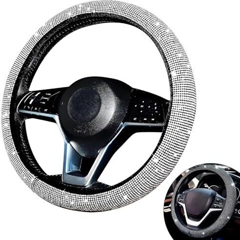HIAHXC 36-39CM Auto Lenkradbezug, Glitzer Lenkradhüllen Anti-Rutsch Lenkradschutz Auto Kristall Lenkrad Bezug Autozubehör Innenraum (Weiß)
