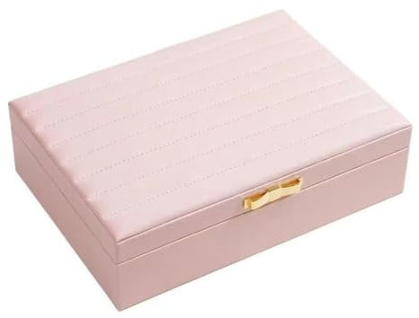 GSZCCZS Schmuckaufbewahrung im europäischen Stil, tragbar, Leder, gestreift, Schmuckschatulle, Armband, Uhr, Halskette, Ring, Lippenstift, Aufbewahrungsbox, Schmuckaufbewahrungsbox (Rosa)