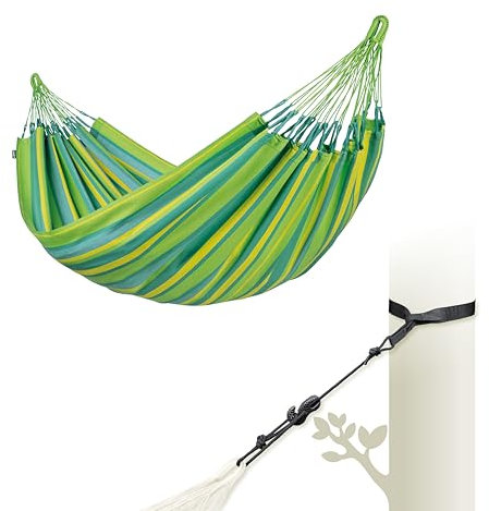 LA SIESTA® Brisa Hängematte & Baum- & Pfosten-Befestigung, Gurten für Baumen Balken & Pfosten - Wetterfeste Hängematte Stoff, Indoor Outdoor Hängematte für Garten Balkon - Einzel Hängematten, Lime