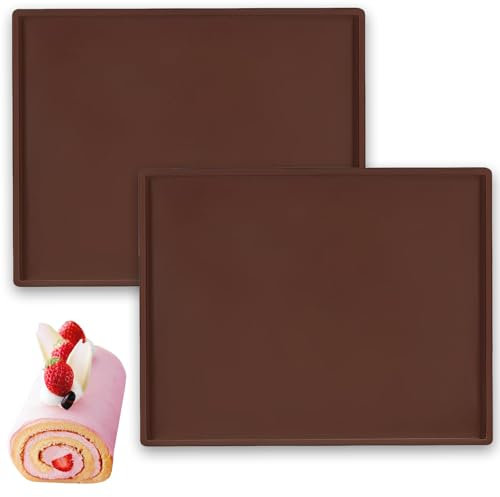 2 PCS Swiss Roll Tin, Non-Stick Swiss Roll Baking Tray Baking Ready Silicone Tray for Rolling, Silicone Trays for Cooking Trays Bread (Brown)