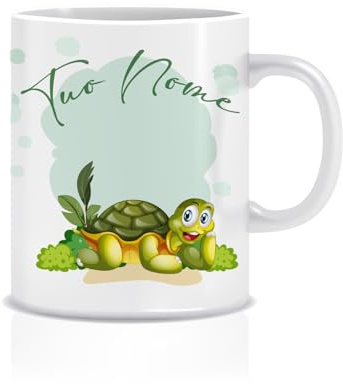 MOCHEIA SHOP Tazza da Latte thè caffè con Disegno Animali, in Ceramica, Personalizzabile, Capacità 300 ml (TARTARUGA)