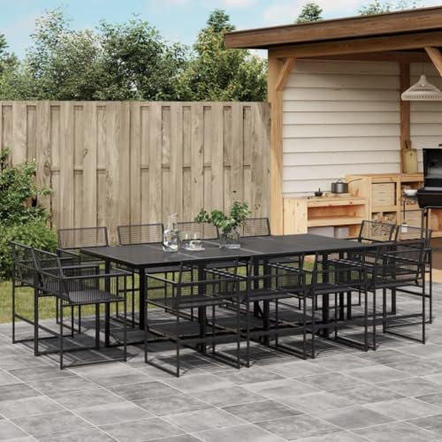 Homgoday Set da pranzo da giardino 13 pezzi rattan sintetico nero, sedia tavolo cucina esterno terrazza patio balcone mobili tipo 4