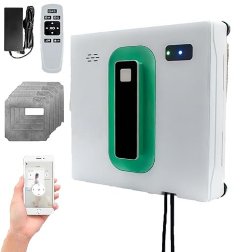 Robot lavavetri, Robot lavavetri, Robot lavavetri intelligente con potente aspirazione da 3000 Pa, Adatto per aspirapolvere per vetri con doppio serbatoio d'acqua da 50 ML, per finestre alte esterne