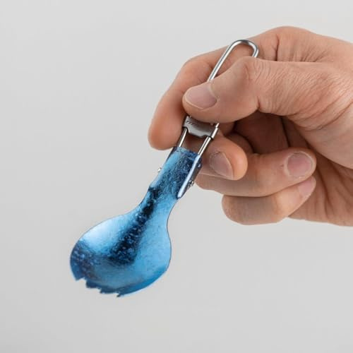 TITANER Pure Titanium Spork - Safe, Lightweight & Foldable for Outdoor Adventures (Blue)