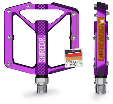 SHREDR. Shine Pedale für MTB | Hochwertige Flatpedals fürs Mountainbike | Mit Reflektoren (StVZO konform). (Purple, M)