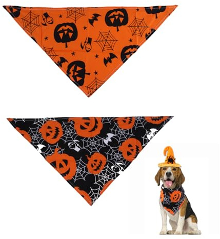 Bohue Halloween-Hundehalstuch, Dreieckstuch für Hunde, Halloween, Kürbismuster, waschbar, 2 Stück