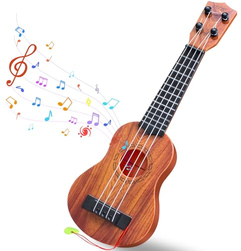 Kids Guitar Toys, 17inch Brown Ukulele, 4-String Musical Instrument with Pick, Toddler Toys for 3 4 5 Year Old Boys Girls Gift
